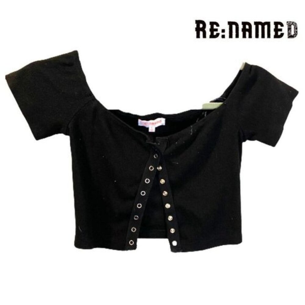 Re:named Women's Sexy‎ Short Sleeve Button Knitted Ribbed Casual Basic Crop top